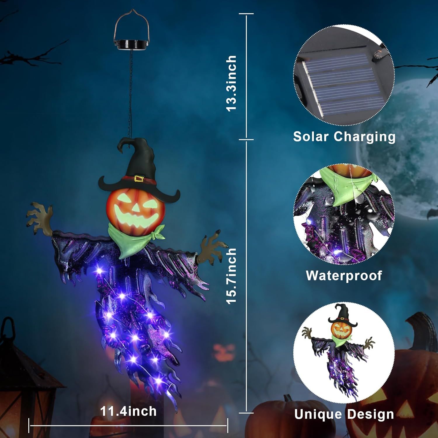 Solar Halloween Metal Hanging  - Outdoor Power For Christmas Lights recension och pris