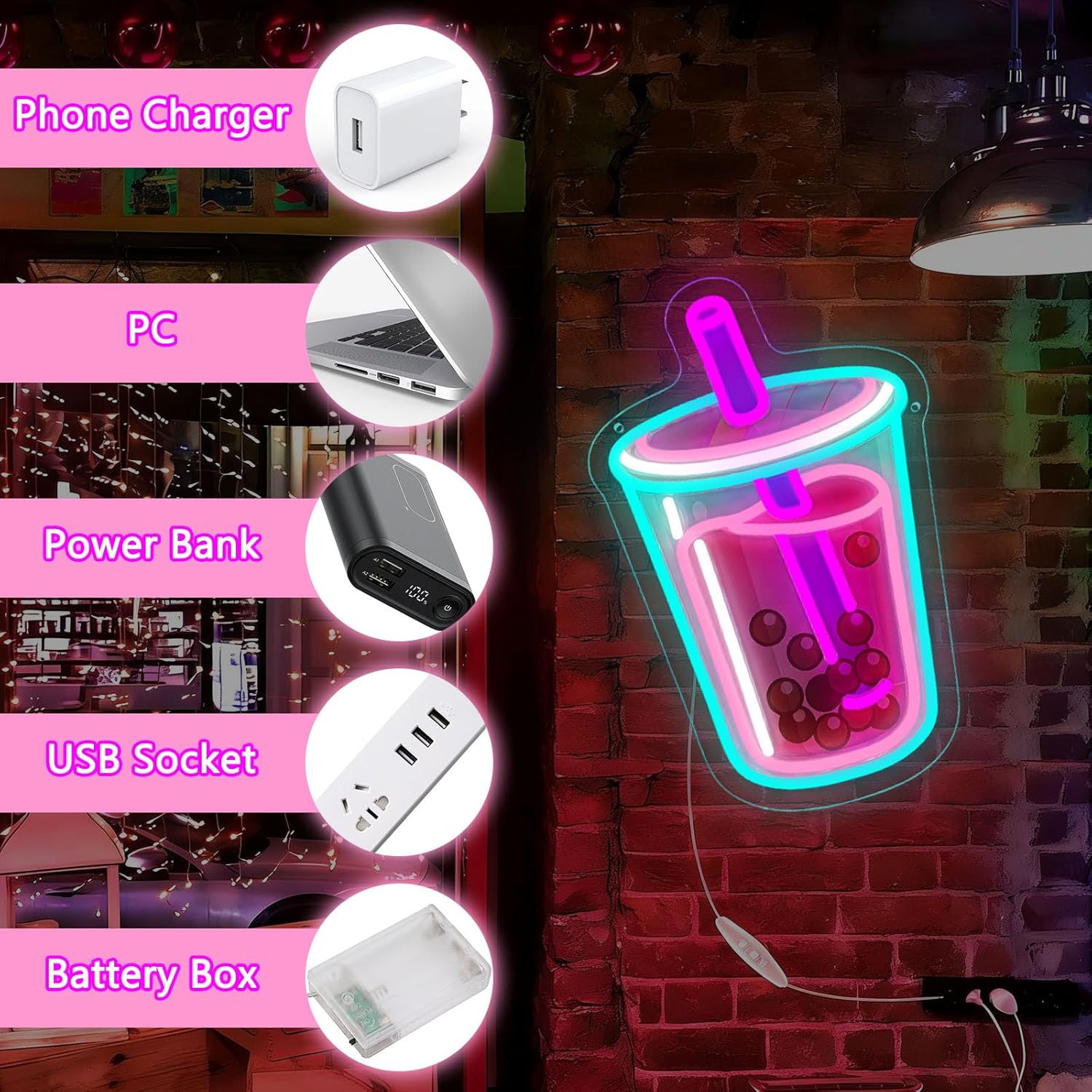 Bubble Tea Neon Sign USB Power - Outdoor Kitchen Power recension och pris